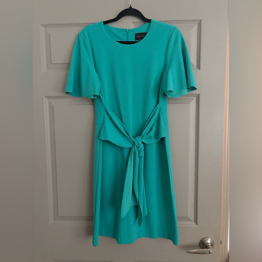 Donna Morgan Elegant Teal Dress with Tie Waist